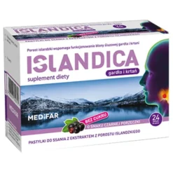 Medifar Islandica bez cukru, pastylki do ssania, smak czarna porzeczka, 24 szt.
