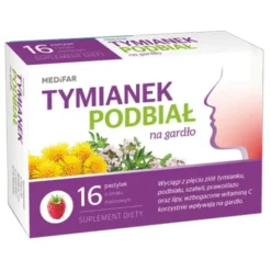 MEDiFAR Tymianek i podbiał na gardło, pastylki, smak malinowy, 16 szt.