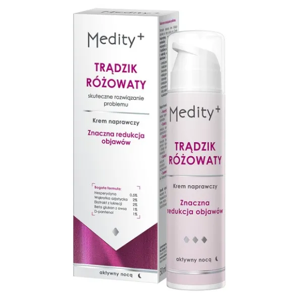 Medity+ Trądzik Różowaty, krem naprawczy na noc, 50 ml
