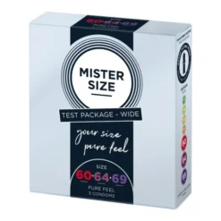 Mister Size, prezerwatywy, 60 mm, 64 mm i 69 mm, pakiet próbny szeroki, 3 szt.