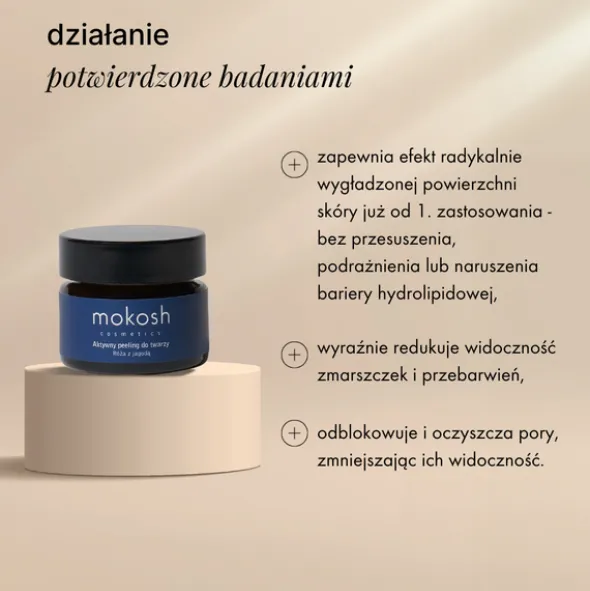 Mokosh, aktywny peeling do twarzy, róża z jagodą, 15 ml