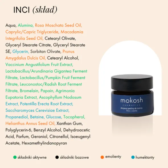 Mokosh, aktywny peeling do twarzy, róża z jagodą, 15 ml