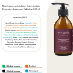 Mokosh, nawilżająco-rozświetlający lotion do ciała, czereśnia z bursztynem, efekt glow, 200 ml