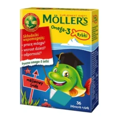 Mollers Omega-3 Rybki, żelki, smak malinowy,36 szt.