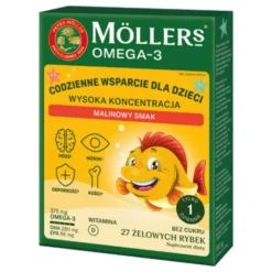 Mollers Omega-3 Rybki Wysoka Koncentracja, żelki, smak malinowy, 27 szt.
