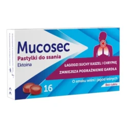 Mucosec, pastylki do ssania na suchy kaszel, wiśnia i owoce leśne, 16 szt.