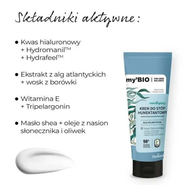 my'BIO, nawilżający krem do stóp, humektantowy, 100 ml
