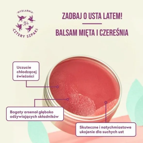 Mydlarnia 4 Szpaki, Mięta i Czereśnia, balsam do ust, 15 ml