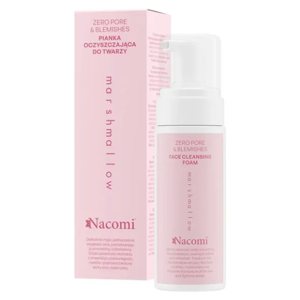 Nacomi Zero pore & blemishes, pianka oczyszczająca do twarzy Marshmallow, pianka, 150 ml
