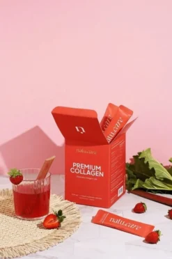 Natu Care Premium Collagen 5000 mg, saszetki z proszkiem, smak truskawka-rabarbar, 30 szt.