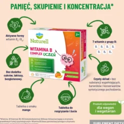 Naturell B Complex Uczeń, tabletki do rozgryzania i żucia, smak mango, 60 szt.