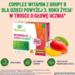 Naturell B Complex Uczeń, tabletki do rozgryzania i żucia, smak mango, 60 szt.