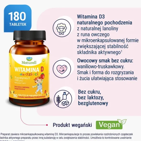 Naturell Witamina D dla dzieci, tabletki, 180 szt.