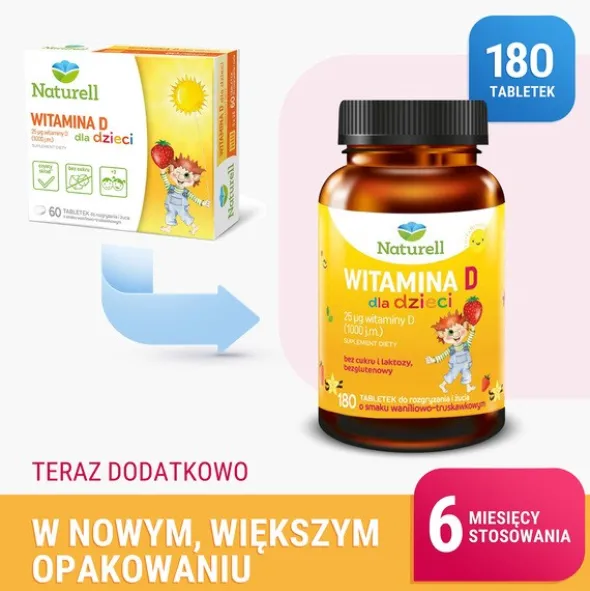 Naturell Witamina D dla dzieci, tabletki, 180 szt.