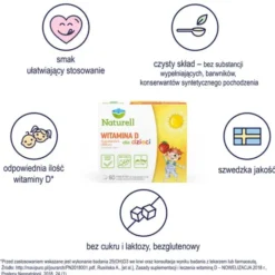Naturell Witamina D dla dzieci, tabletki do rozgryzania i żucia, 60 szt.