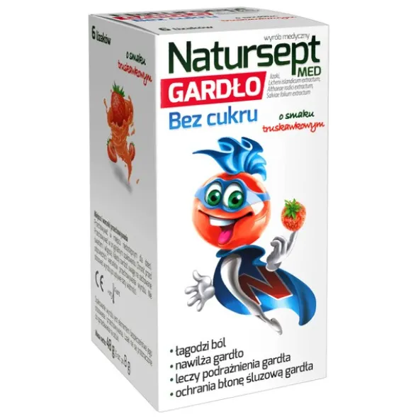 Natursept MED Gardło, lizaki bez cukru, smak truskawkowy, 6 szt.