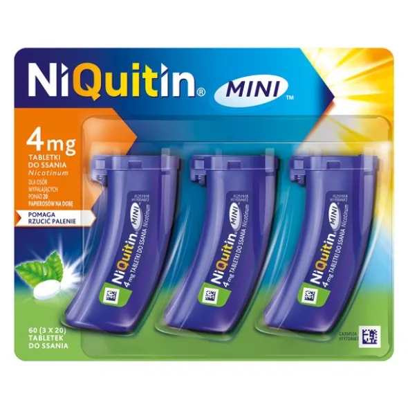 Niquitin Mini, 4 mg, tabletki do ssania, 60 szt. (3 poj. x 20 szt).