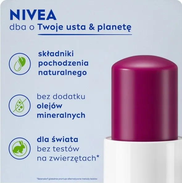 Nivea Blackberry Shine, pielęgnująca pomadka do ust, 4,8 g