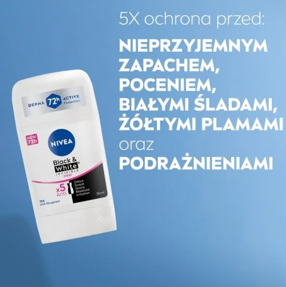 Nivea Invisible Black & White, antyperspirant w sztyfcie Clear, 50 ml