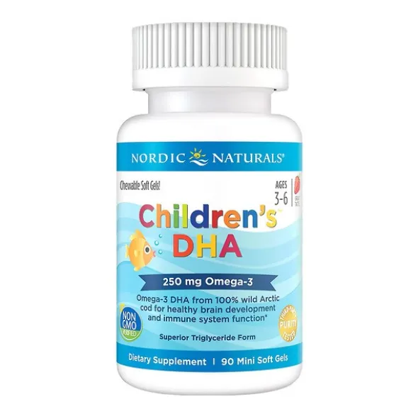 Nordic Naturals, Children's DHA 250 mg Omega-3, smak truskawkowy, kapsułki, 90 szt.