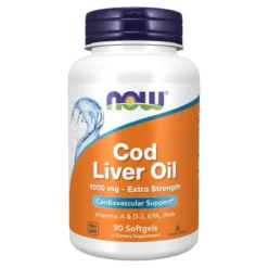 Now Foods, Cod Liver Oil Extra Strength, 1000 mg, kapsułki, 90 szt.