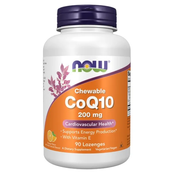 Now Foods CoQ10 200 mg z lecytyną i witaminą E, tabletki do ssania, smak pomarańczowy, 90 szt.