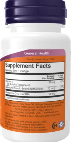 Now Foods CoQ10 z selenem i witaminą E 50 mg, kapsułki, 50 szt.