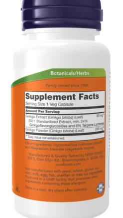 Now Foods Ginkgo Biloba 60 mg, kapsułki, 60 szt.
