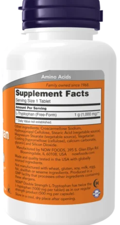 Now Foods L-Tryptophan 1000 mg Double Strength, tabletki, 60 szt.