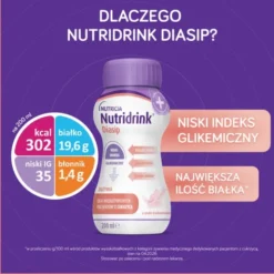 Nutridrink Diasip, płyn, smak truskawkowy, 4 x 200 ml