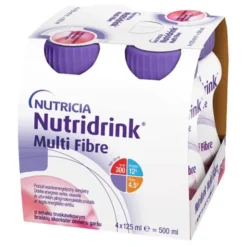 Nutridrink Multi Fibre, smak truskawkowy, płyn, 4 x 125 ml