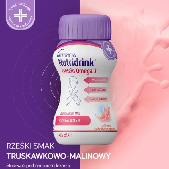Nutridrink Protein Omega 3, płyn rześki smak truskawkowo-malinowy, 4 x 125 ml
