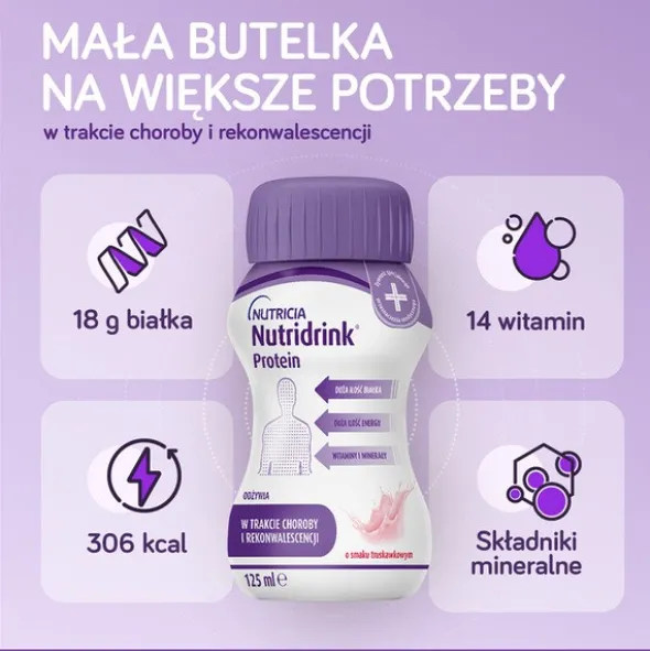 Nutridrink Protein, płyn o smaku truskawkowym, 4 x 125 ml
