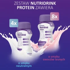 Nutridrink Protein Zestaw Smaków, płyn, 8 x 125 ml, smak owoce leśne, 4 x 125 ml, smak neutralny