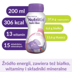 NutriKid Multi Fibre, smak truskawkowy, płyn, 200 ml