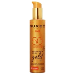 Nuxe Sun, rozświetlający olejek do opalania twarzy i ciała z drobinkami, SPF50, 150 ml