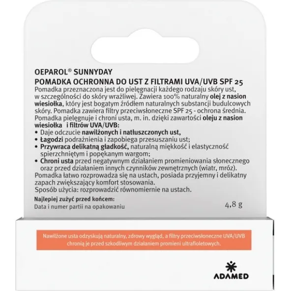 Oeparol Sunnyday, pomadka ochronna do ust, UVA/UVB, SPF 25, 4,8 g