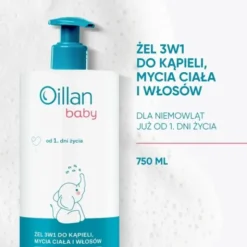 Oillan Baby, żel do kąpieli, mycia ciała i włosów 3w1, 750 ml