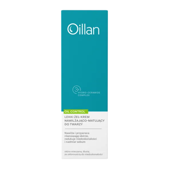 Oillan Oil Control, lekki żel-krem nawilżająco-matujący do twarzy dla skóry mieszanej i tłustej, 50 ml