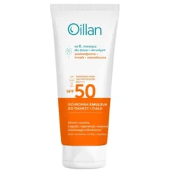 Oillan Sun, ochronna emulsja przeciwsłoneczna do twarzy i ciała SPF50 do skóry wrażliwej, 100 ml