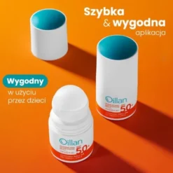 Oillan Sun, ochronny roll-on przeciwsłoneczny do twarzy i ciała SPF50+, 50 ml