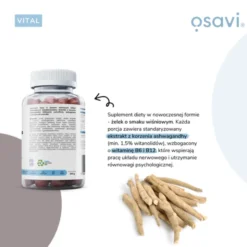 Osavi Ashwagandha, 375 mg, żelki o smaku wiśniowym, 90 szt.