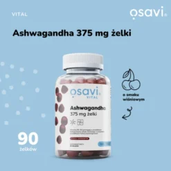 Osavi Ashwagandha, 375 mg, żelki o smaku wiśniowym, 90 szt.