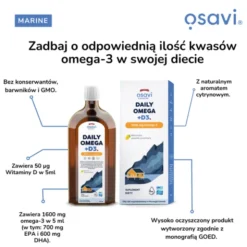 Osavi Daily Omega 1600 mg Omega 3 + D3, cytrynowy, płyn, 250 ml