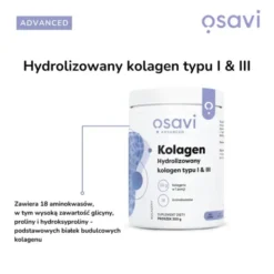 Osavi Kolagen Hydrolizowany typu I & III, proszek, smak wiśnia - truskawka, 660 g