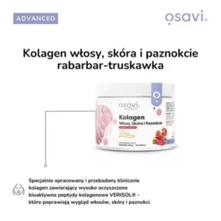 Osavi Kolagen Włosy, Skóra i Paznokcie, proszek, smak rabarbarowo-truskawkowy, 150 g