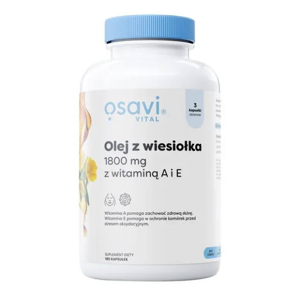Osavi Olej z wiesiołka 1800 mg z witaminą A i E, kapsułki, 180 szt.