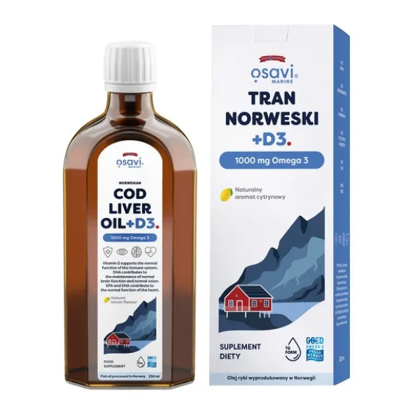 Osavi Tran Norweski + D3 1000 mg Omega 3, cytrynowy, olej, 250 ml