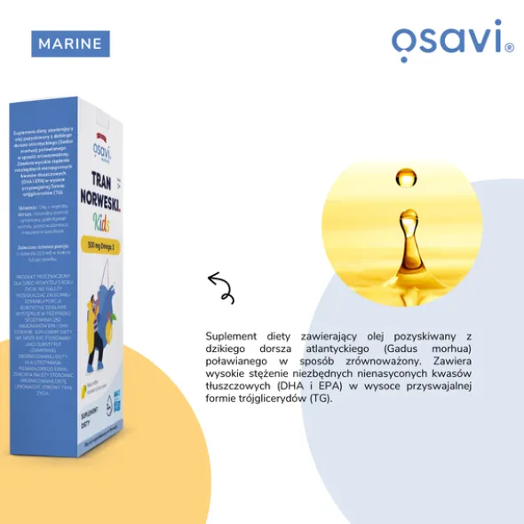 Osavi Tran norweski Kids 500 mg Omega 3, cytrynowy, 500 ml