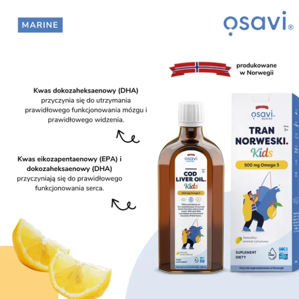 Osavi Tran norweski Kids 500 mg Omega 3, cytrynowy, 500 ml